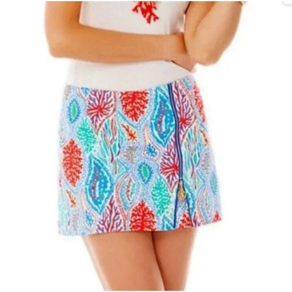 Lilly Pulitzer Auden Jarvey Skort Let Minnow Coral Front Zipper‎ sz 0 Cotton - Picture 10 of 10